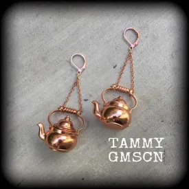 Kettle earrings Teapot earrings Kettle Ear weights Novelty ear hangers Coffee pot ear hangers ear weights Pierced ears Stretched ears Gauges