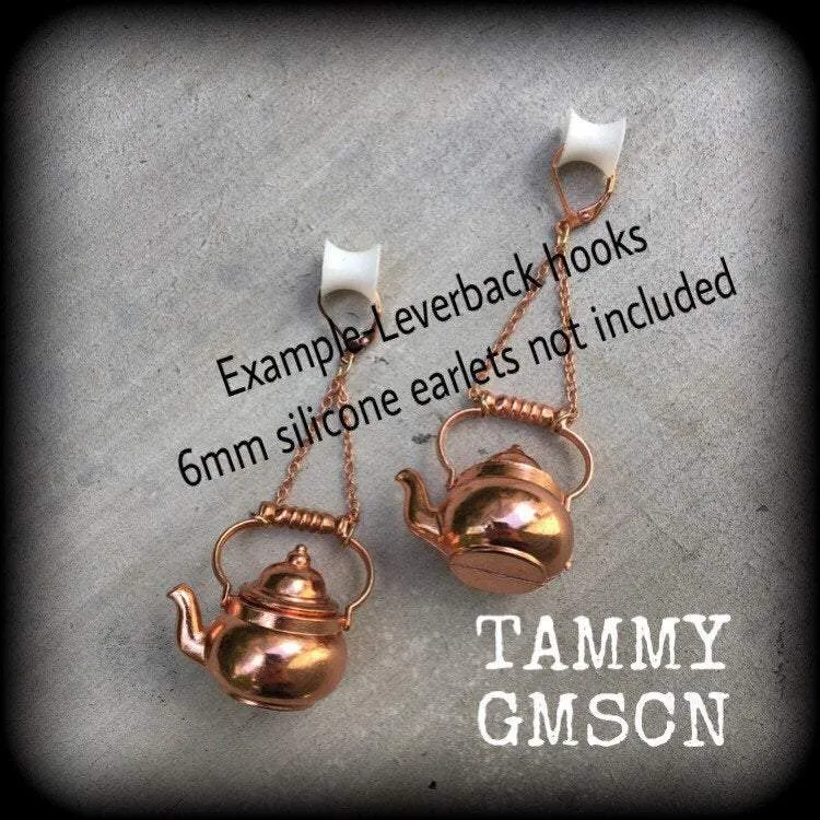 Kettle earrings Teapot earrings Kettle Ear weights Novelty ear hangers Coffee pot ear hangers ear weights Pierced ears Stretched ears Gauges