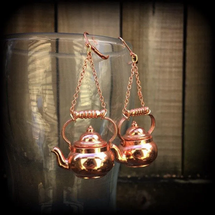 Kettle earrings Teapot earrings Kettle Ear weights Novelty ear hangers Coffee pot ear hangers ear weights Pierced ears Stretched ears Gauges
