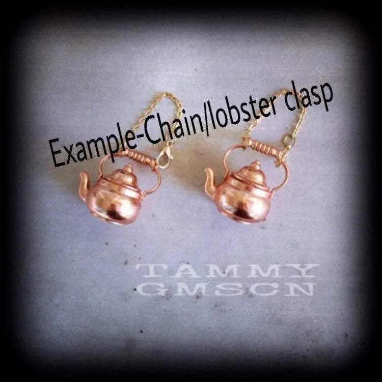 Kettle earrings Teapot earrings Kettle Ear weights Novelty ear hangers Coffee pot ear hangers ear weights Pierced ears Stretched ears Gauges