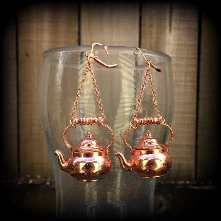 Kettle earrings Teapot earrings Kettle Ear weights Novelty ear hangers Coffee pot ear hangers ear weights Pierced ears Stretched ears Gauges