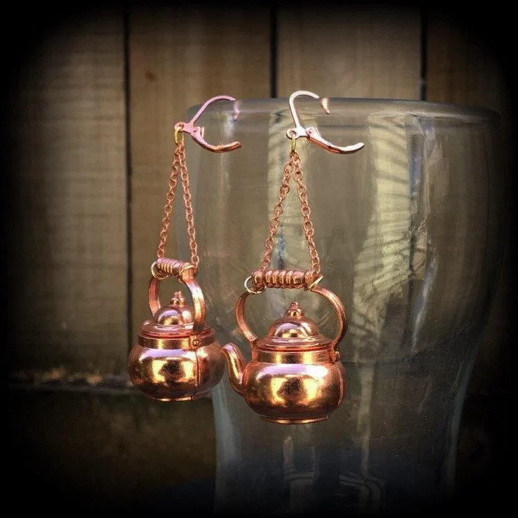 Kettle earrings Teapot earrings Kettle Ear weights Novelty ear hangers Coffee pot ear hangers ear weights Pierced ears Stretched ears Gauges