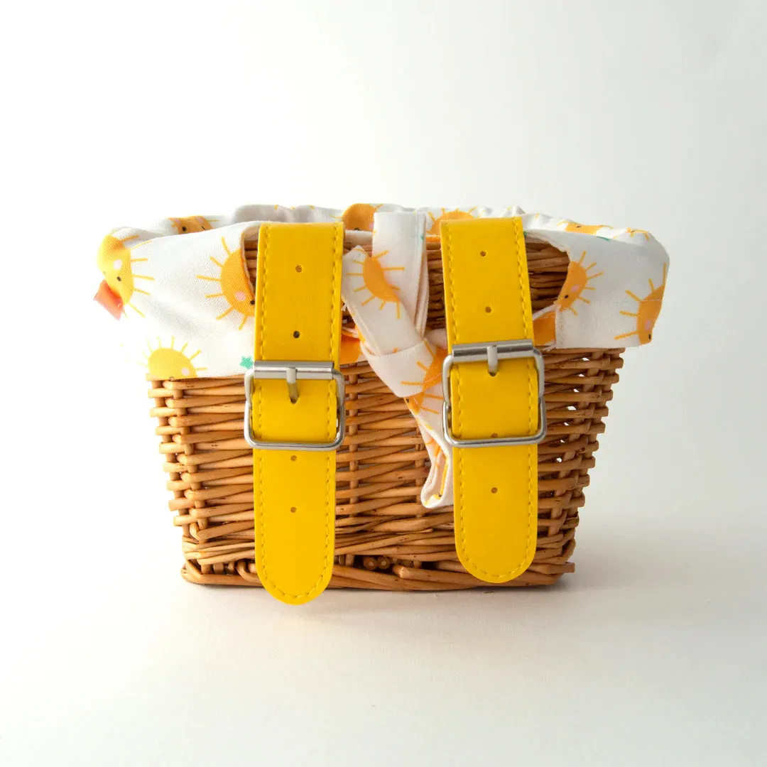 Kids Wicker Bike & Scooter Basket | With Cute Sunshine Liner