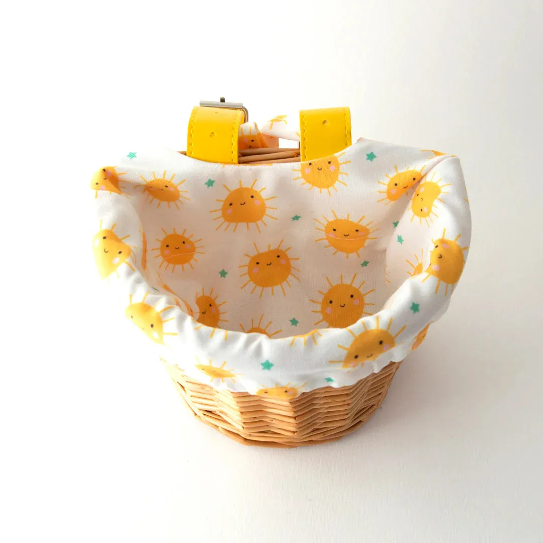 Kids Wicker Bike & Scooter Basket | With Cute Sunshine Liner
