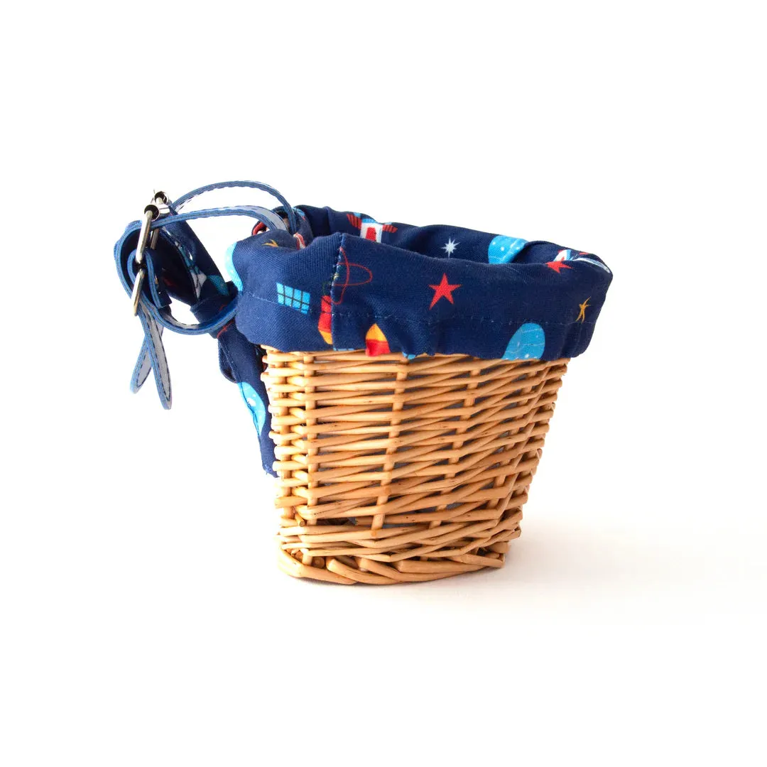 Kids Wicker Bike & Scooter Basket | With Fun Rocket Liner