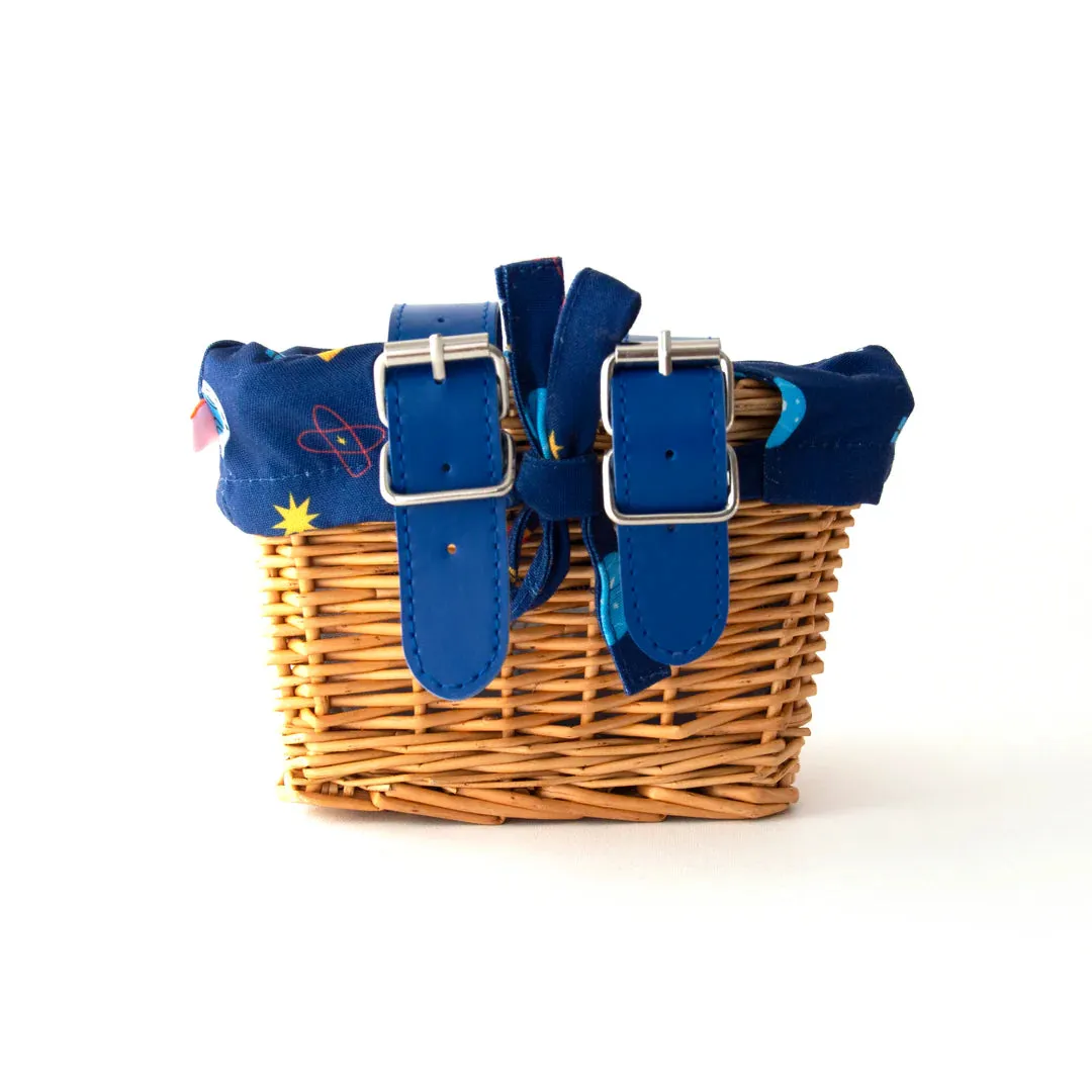 Kids Wicker Bike & Scooter Basket | With Fun Rocket Liner