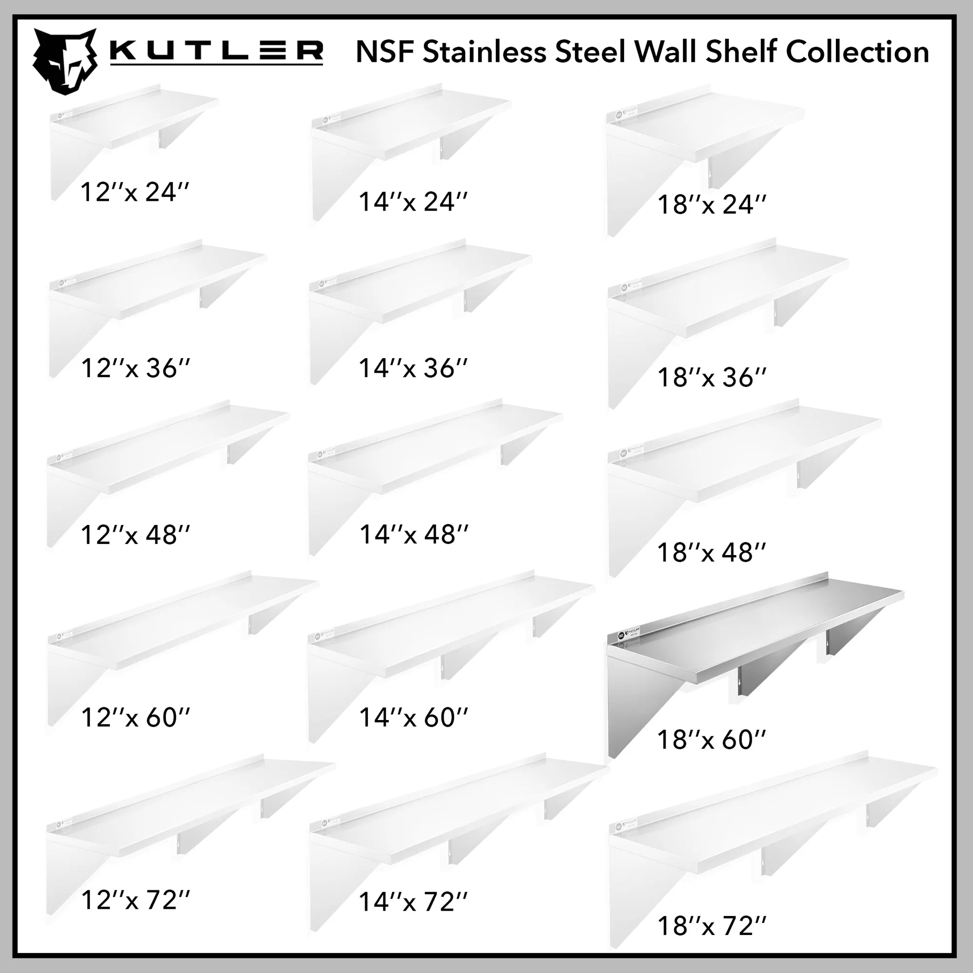KUTLER Stainless Steel Shelf , NSF Commercial Kitchen Wall Shelving