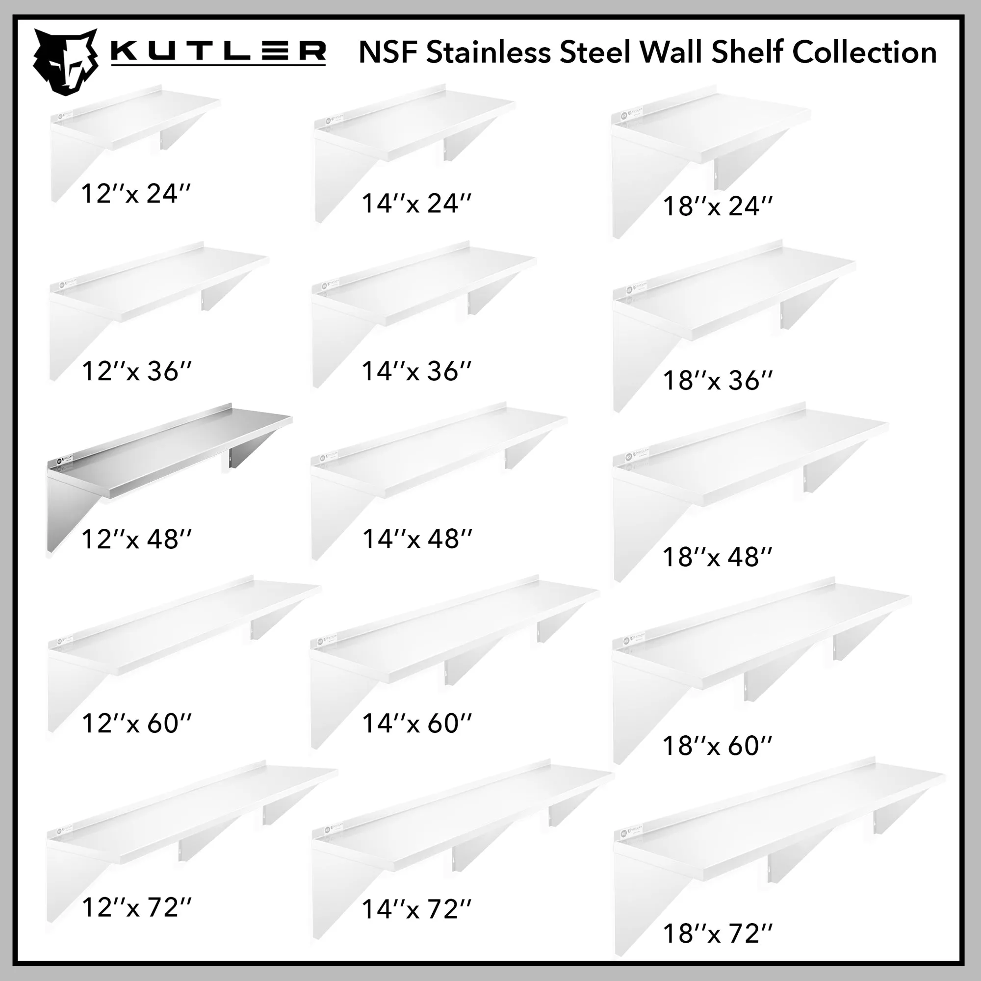 KUTLER Stainless Steel Shelf , NSF Commercial Kitchen Wall Shelving