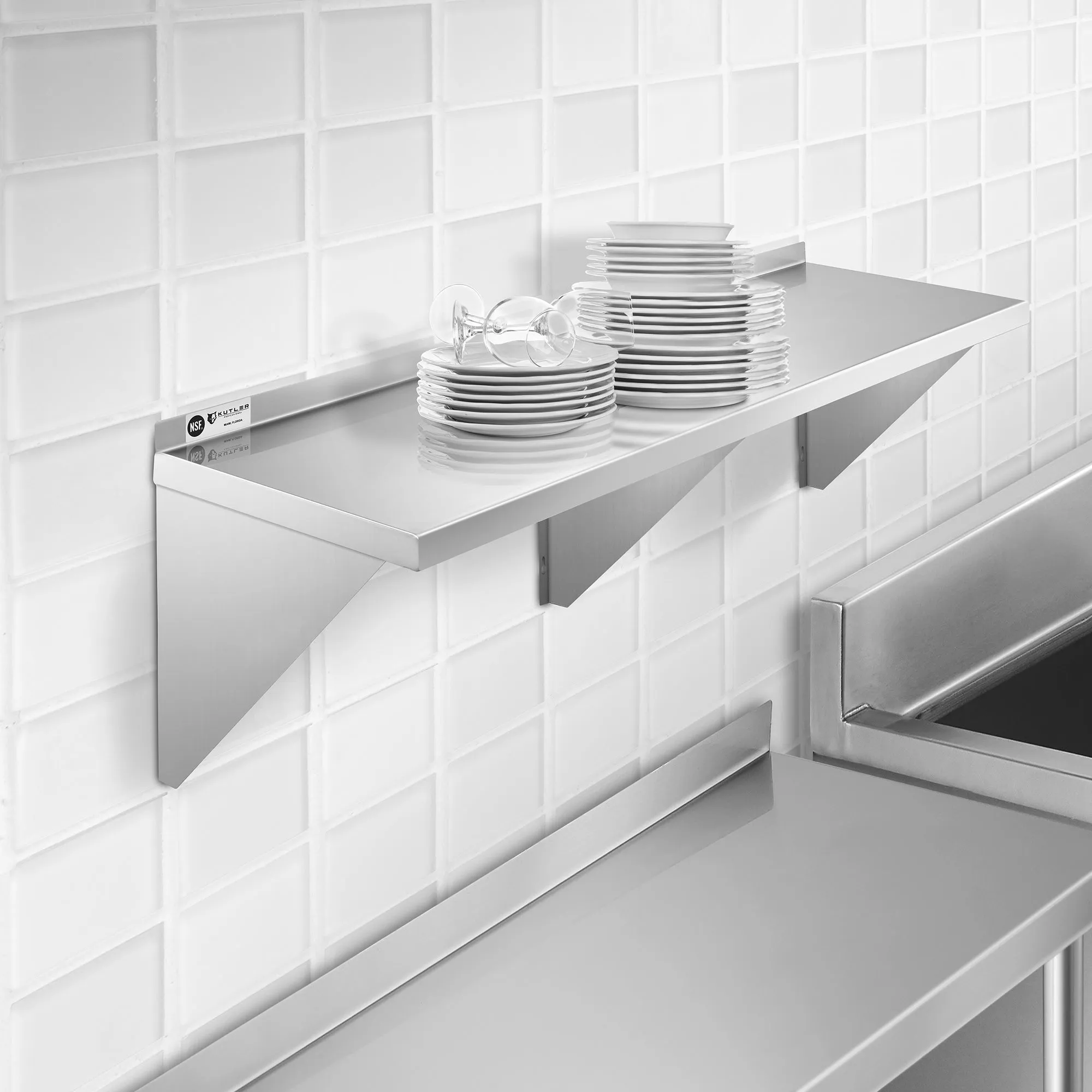 KUTLER Stainless Steel Shelf , NSF Commercial Kitchen Wall Shelving