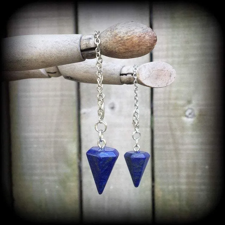 Lapis Lazuli earrings Gemstone earrings Egyptian earrings Pendulum earrings Ouija earrings Hanging gauges Plug earrings Tunnel earrings 3mm