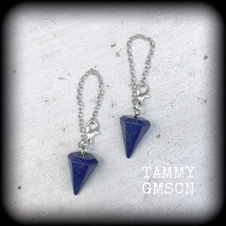 Lapis Lazuli earrings Gemstone earrings Egyptian earrings Pendulum earrings Ouija earrings Hanging gauges Plug earrings Tunnel earrings 3mm