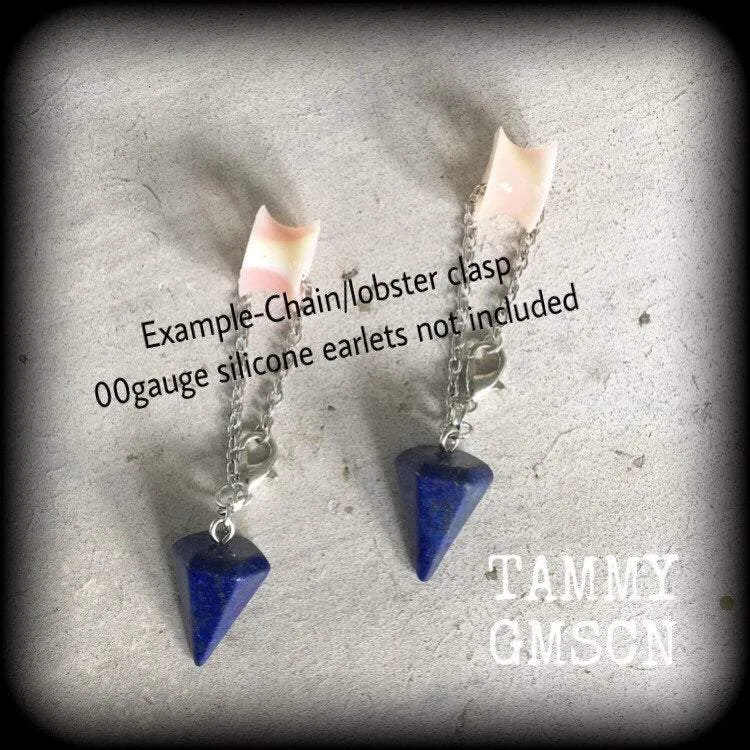 Lapis Lazuli earrings Gemstone earrings Egyptian earrings Pendulum earrings Ouija earrings Hanging gauges Plug earrings Tunnel earrings 3mm