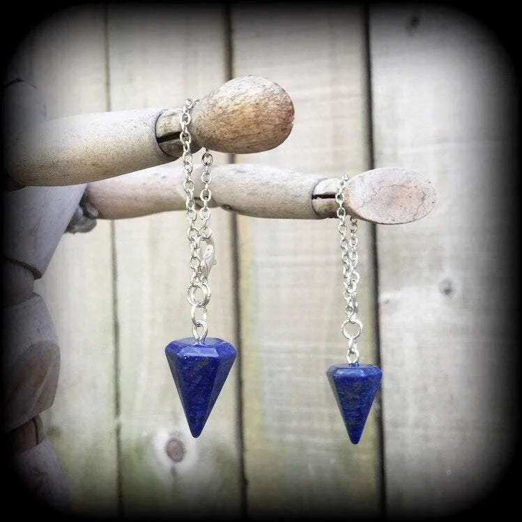 Lapis Lazuli earrings Gemstone earrings Egyptian earrings Pendulum earrings Ouija earrings Hanging gauges Plug earrings Tunnel earrings 3mm