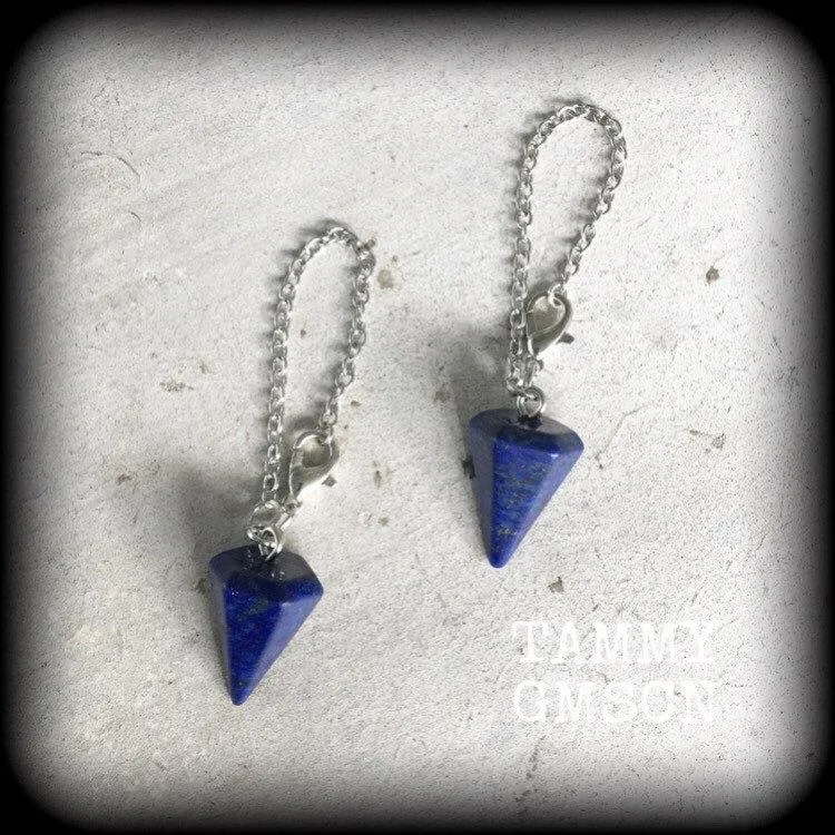 Lapis Lazuli earrings Gemstone earrings Egyptian earrings Pendulum earrings Ouija earrings Hanging gauges Plug earrings Tunnel earrings 3mm