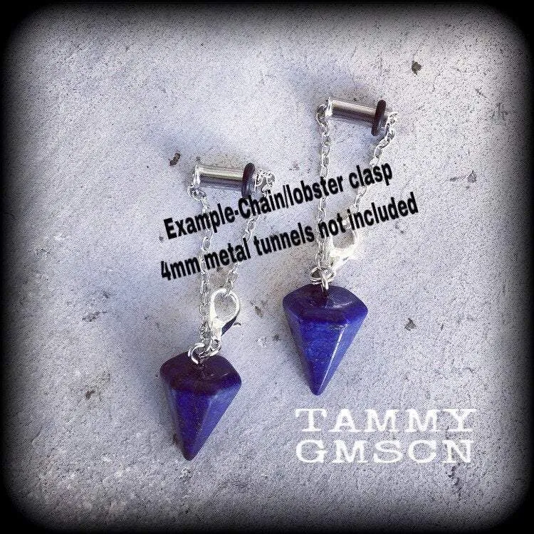 Lapis Lazuli earrings Gemstone earrings Egyptian earrings Pendulum earrings Ouija earrings Hanging gauges Plug earrings Tunnel earrings 3mm