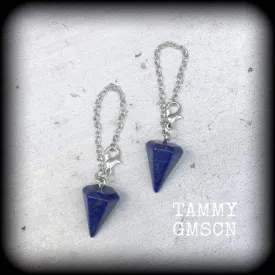 Lapis Lazuli earrings Gemstone earrings Egyptian earrings Pendulum earrings Ouija earrings Hanging gauges Plug earrings Tunnel earrings 3mm