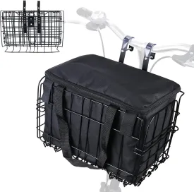 Large Capacity Folding Bike Basket Front/Rear, Heavy Duty Bicycle Basket with Removable Liner Bag, Deformation Resistant and Easy to Install