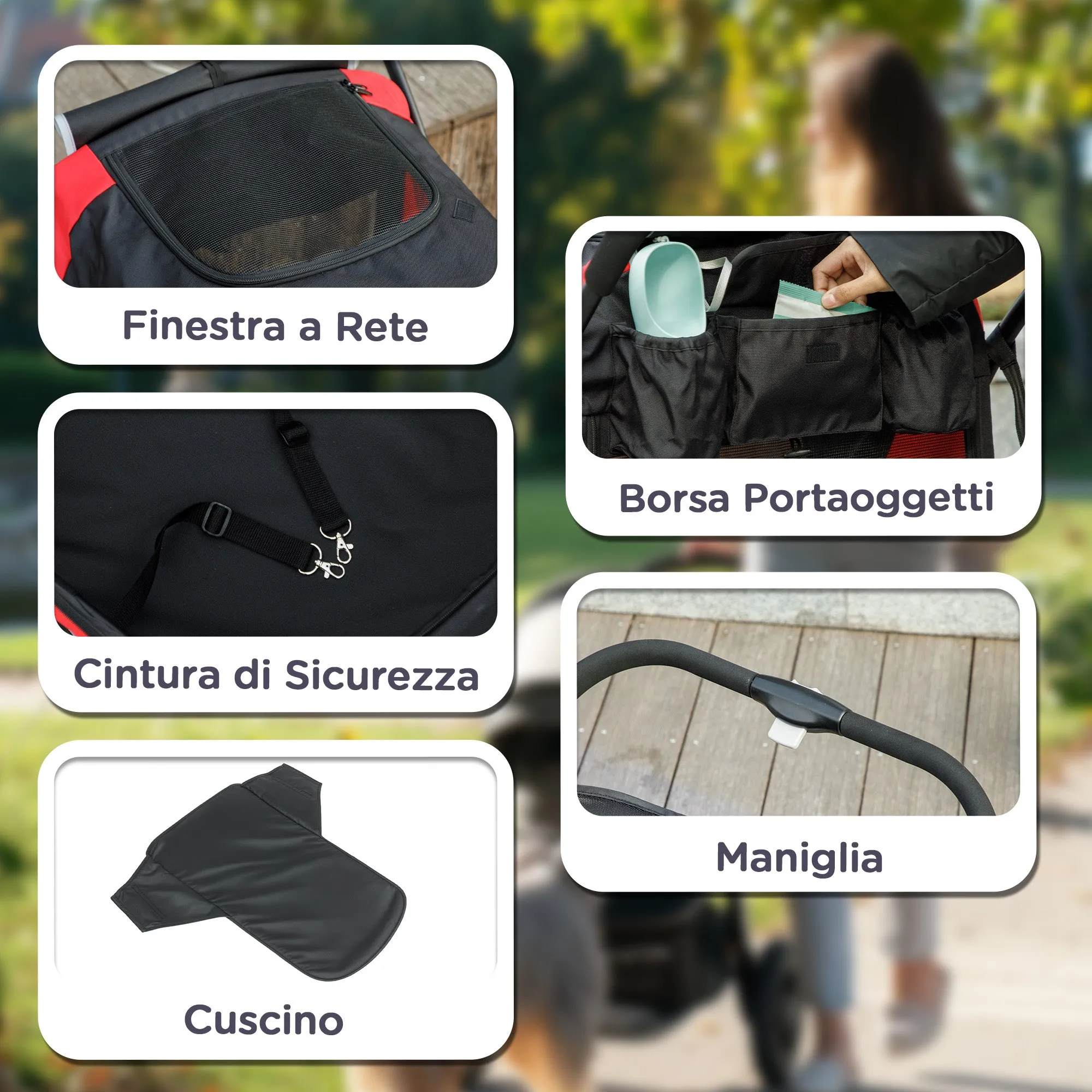 Large Dog Stroller Foldable with Mesh Windows, Cushion and Leashes, 124x67x100 cm, Black
