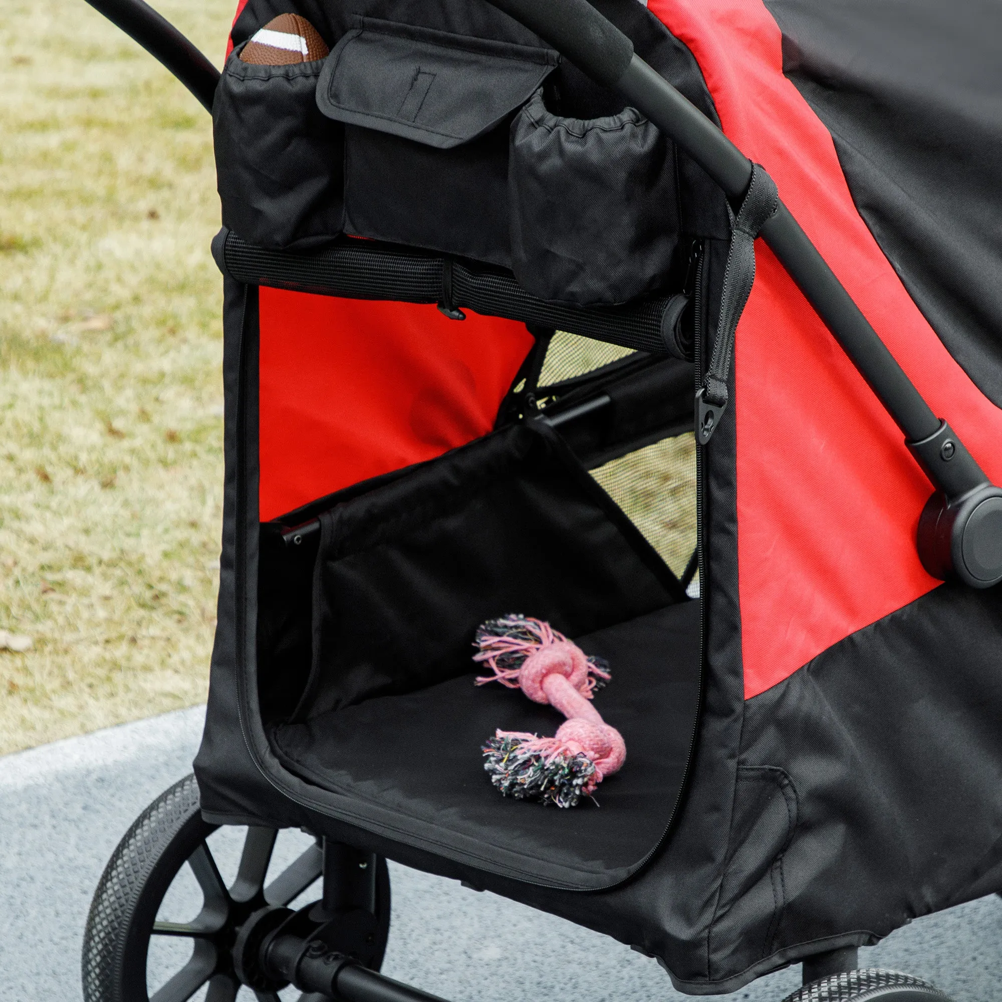Large Dog Stroller Foldable with Mesh Windows, Cushion and Leashes, 124x67x100 cm, Black
