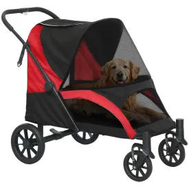 Large Dog Stroller Foldable with Mesh Windows, Cushion and Leashes, 124x67x100 cm, Black