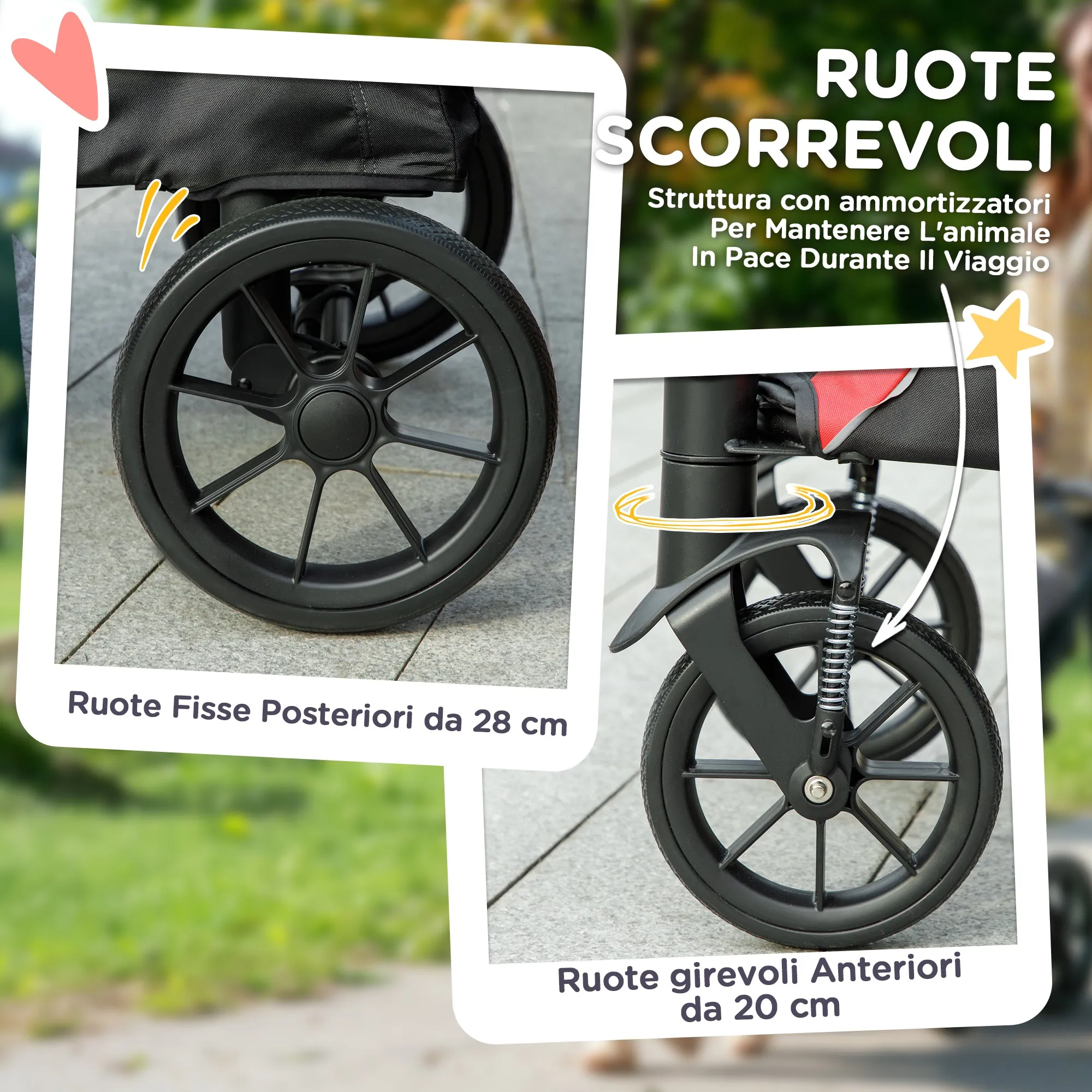 Large Dog Stroller Foldable with Mesh Windows, Cushion and Leashes, 124x67x100 cm, Black