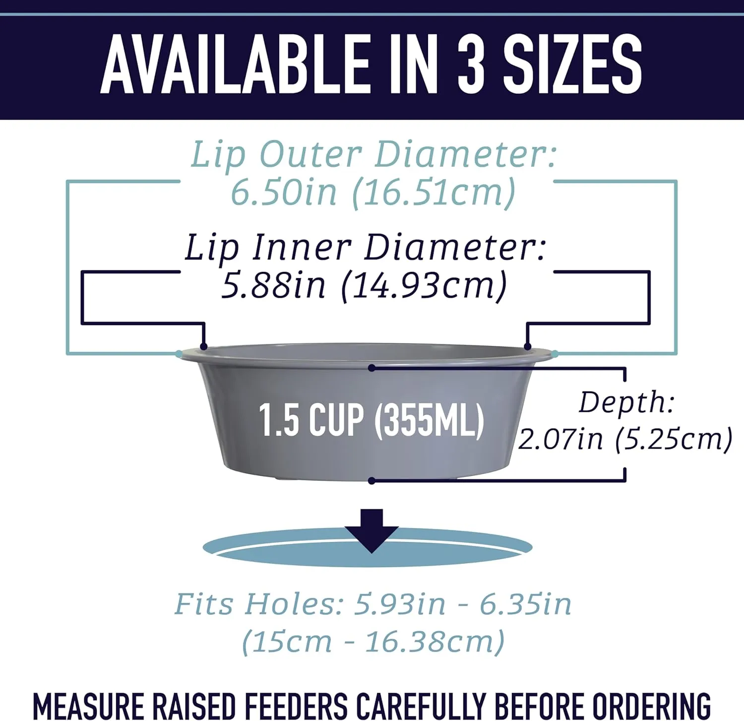 Leashboss Dog Bowl Slow Feeder for Raised Pet Feeders - Maze Food Bowl Compatible with Elevated Diners for Neater Pet Eating (1.5 Cup - 6-6.25 Inch Feeder Holes, Blue)