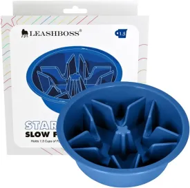 Leashboss Dog Bowl Slow Feeder for Raised Pet Feeders - Maze Food Bowl Compatible with Elevated Diners for Neater Pet Eating (1.5 Cup - 6-6.25 Inch Feeder Holes, Blue)