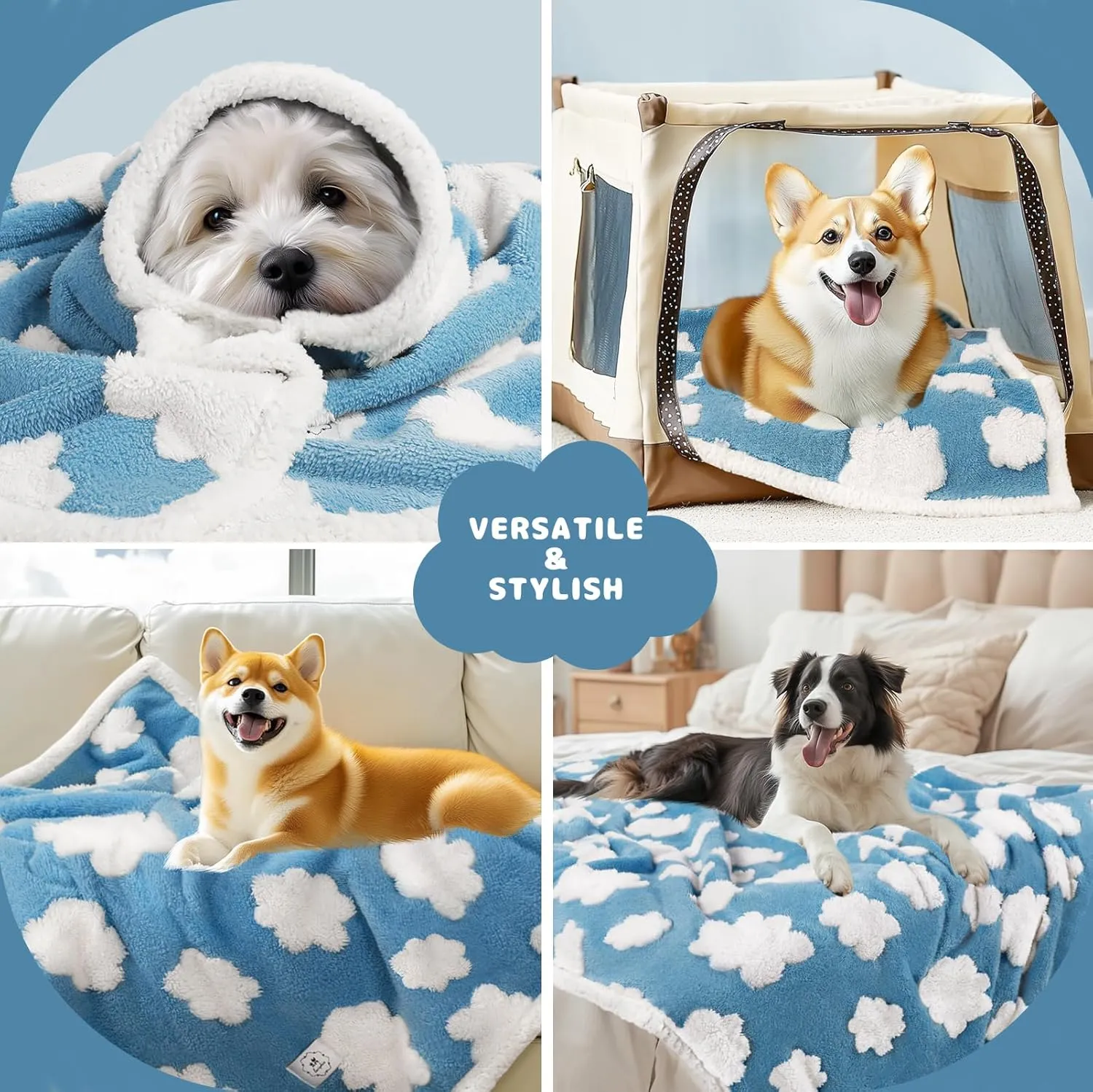 Luciphia Waterproof Pet Blanket for Medium Large Dogs Washable Fluffy Thick Jacquard Shag Fleece Warm Sherpa 3D Textured Flower Print for Cats Puppy Couch Protection (Blue Cloud,40x28 inches)