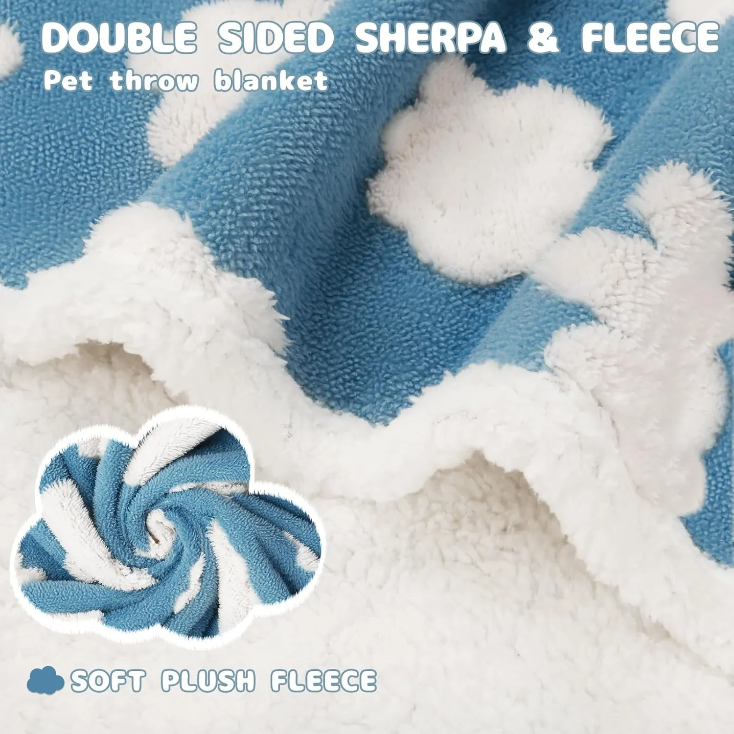 Luciphia Waterproof Pet Blanket for Medium Large Dogs Washable Fluffy Thick Jacquard Shag Fleece Warm Sherpa 3D Textured Flower Print for Cats Puppy Couch Protection (Blue Cloud,40x28 inches)