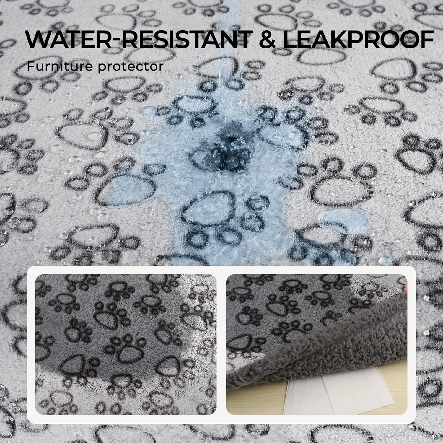 Luciphia Waterproof Pet Blankets for Couch Sofa Bed Cover Liquid Pee Proof Washable Soft Fluffy Large Dog Blanket Reversible Furniture Protection Paw Grey Small40" x 28"