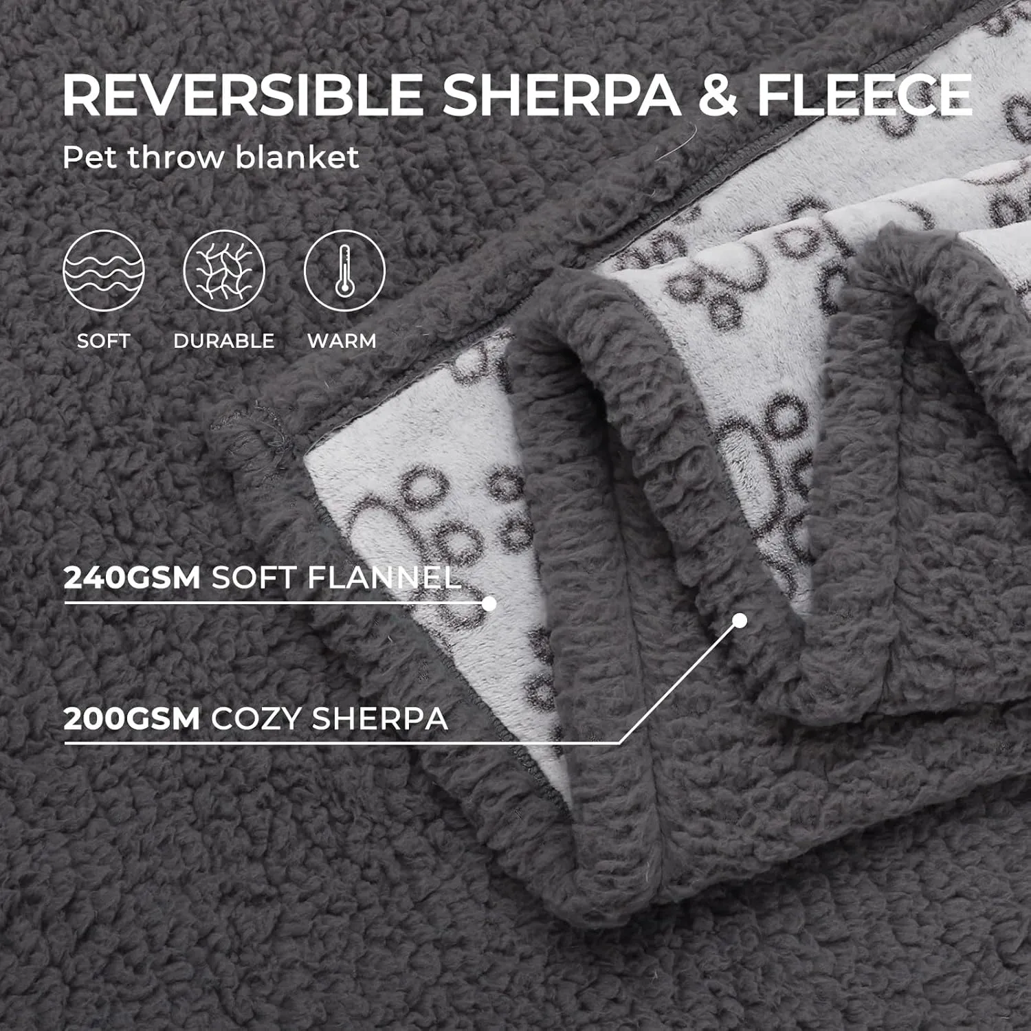 Luciphia Waterproof Pet Blankets for Couch Sofa Bed Cover Liquid Pee Proof Washable Soft Fluffy Large Dog Blanket Reversible Furniture Protection Paw Grey Small40" x 28"