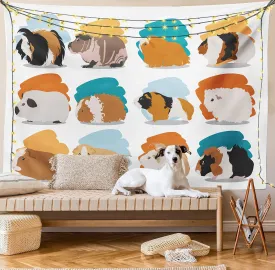 Lunarable Guinea Pig Tapestry, Minimalist Illustration Types of Pet Rodents Soft Pastel Coloring Brush Strokes, Fabric Wall Hanging Decor for Bedroom Living Room Dorm, 28" X 23", Blue Orange