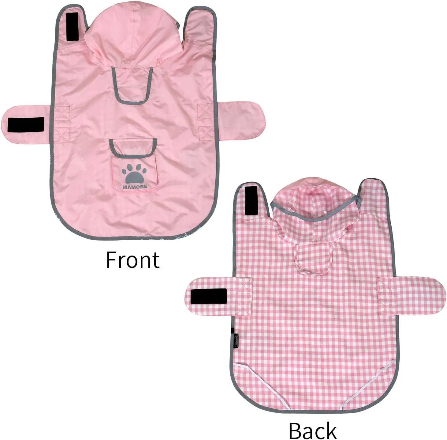 MAMORE Dog Raincoat Reversible,Waterproof Dog Rain Coat Hooded Slicker Poncho with Reflective Strip, Plaid Double Layer Rain Jacket for Small Medium Large Dogs (Pink, X-Small)