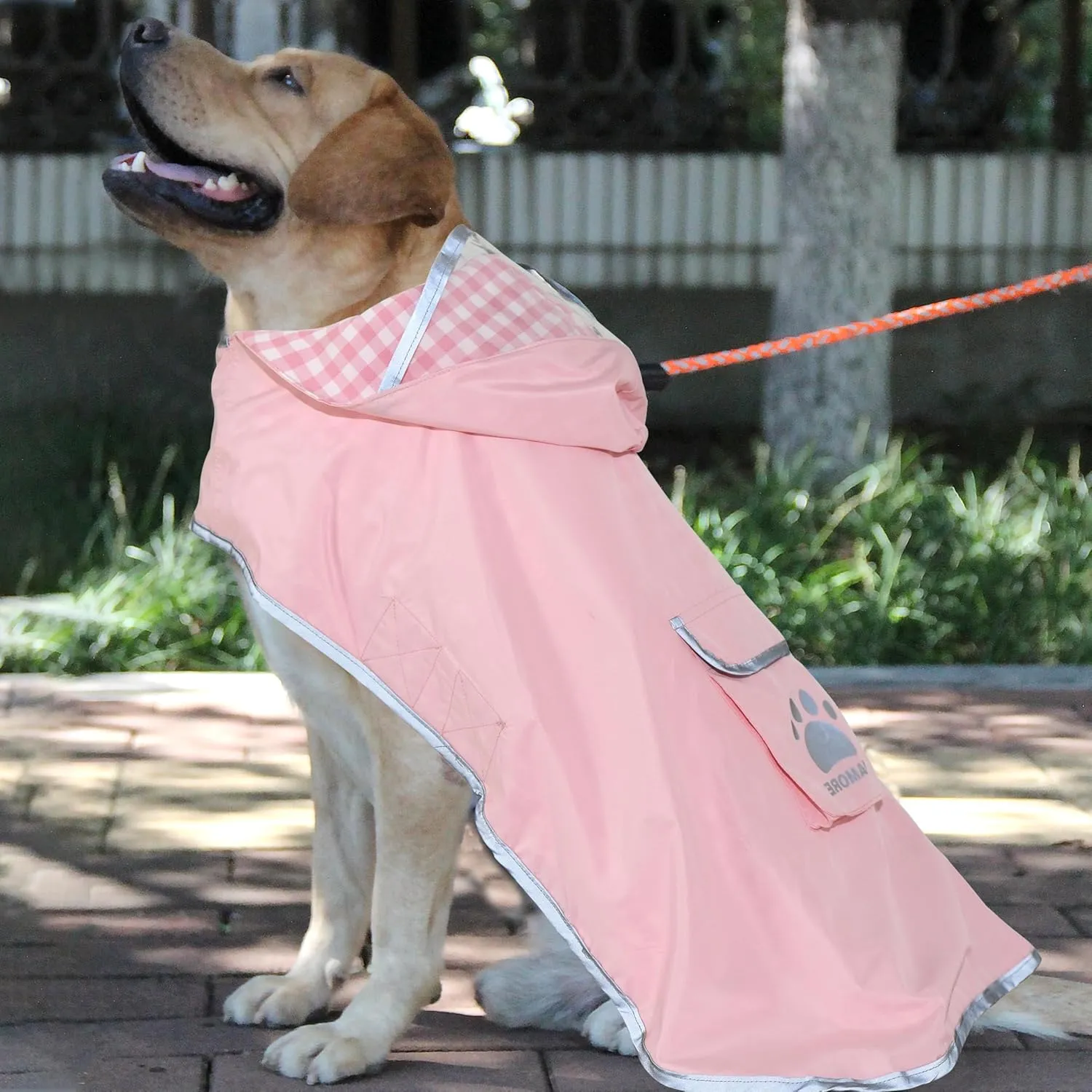 MAMORE Dog Raincoat Reversible,Waterproof Dog Rain Coat Hooded Slicker Poncho with Reflective Strip, Plaid Double Layer Rain Jacket for Small Medium Large Dogs (Pink, X-Small)