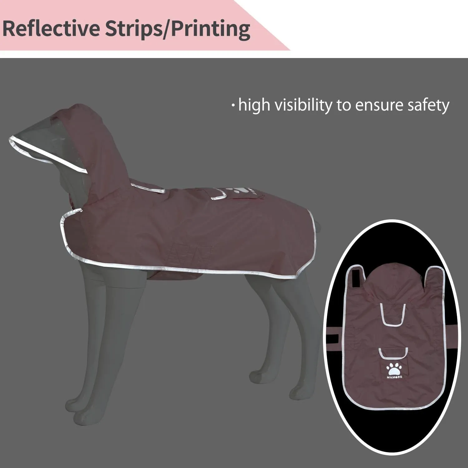 MAMORE Dog Raincoat Reversible,Waterproof Dog Rain Coat Hooded Slicker Poncho with Reflective Strip, Plaid Double Layer Rain Jacket for Small Medium Large Dogs (Pink, X-Small)