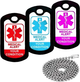 Medical Alert - DIY - Customized Aluminum Medical ID Tag with 24" Stainless Steel Chain - Made in USA (Choose Your Color) - for Your Peace of Mind and The Safety of Your Loved Ones