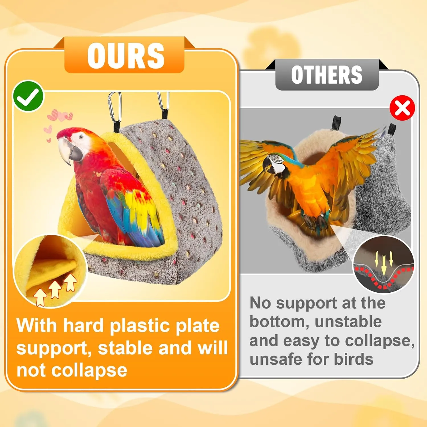 MEWTOGO Large Warm Bird Nest House - Cozy Bird Bed for Cage with Mat, Hanging Hammock Shed Hideaway Hut for Macaw African Grey Amazon Parrots