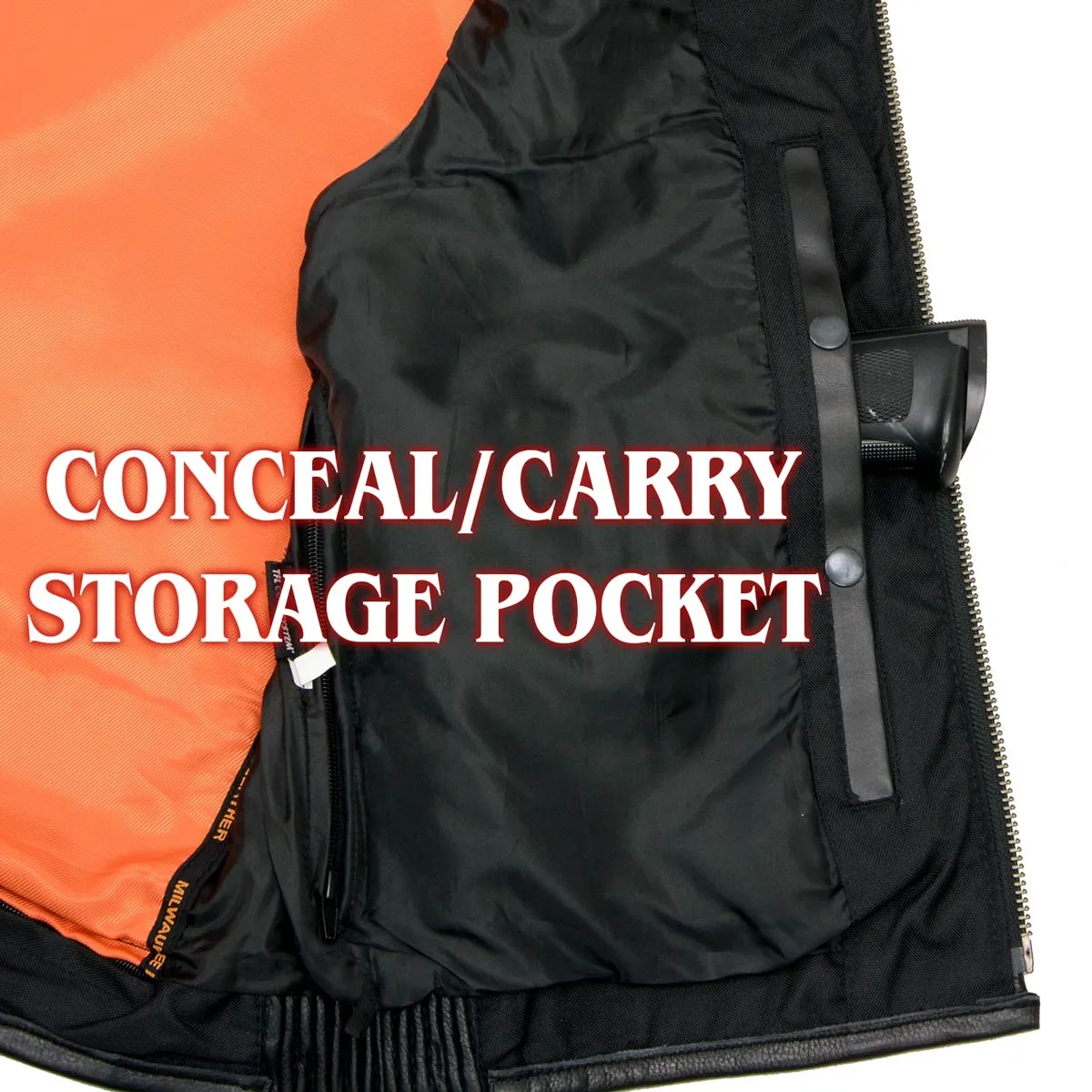 MLM3502 Men's Black Cool-Tec Leather Vest Front Zipper Motorcycle Rider Vest with Stand-Up Collar