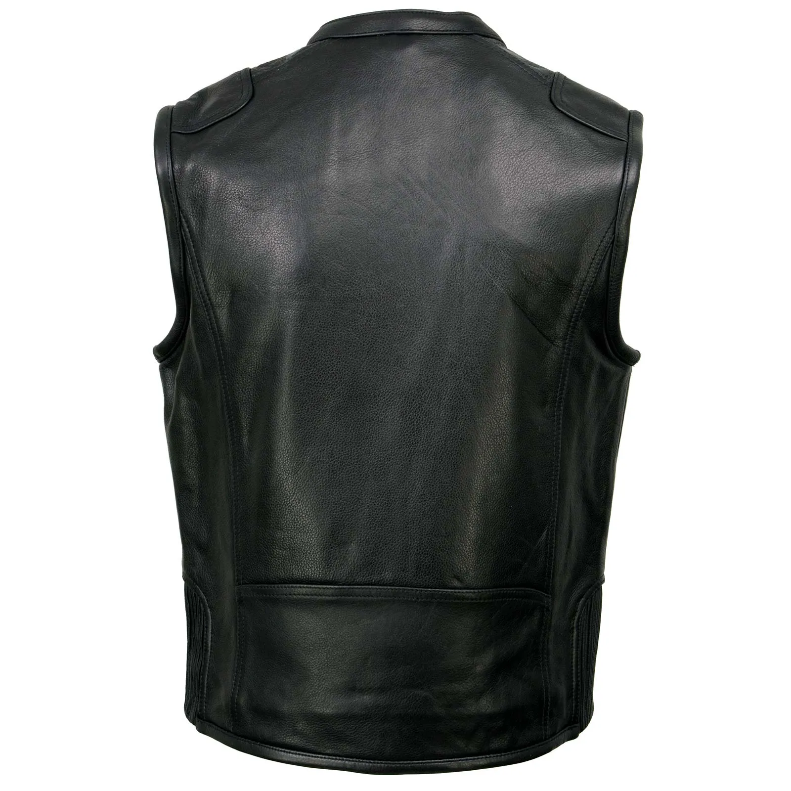 MLM3502 Men's Black Cool-Tec Leather Vest Front Zipper Motorcycle Rider Vest with Stand-Up Collar