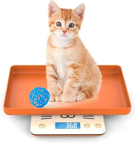 Multifunctional Newborn Pet Scale with a Tray to Weigh Cats and Puppy, 33lbs with Accuracy 0.03oz, Suitable for Pets and Kitchen Use, Tray Size 11.5"x 9"in (Orange)