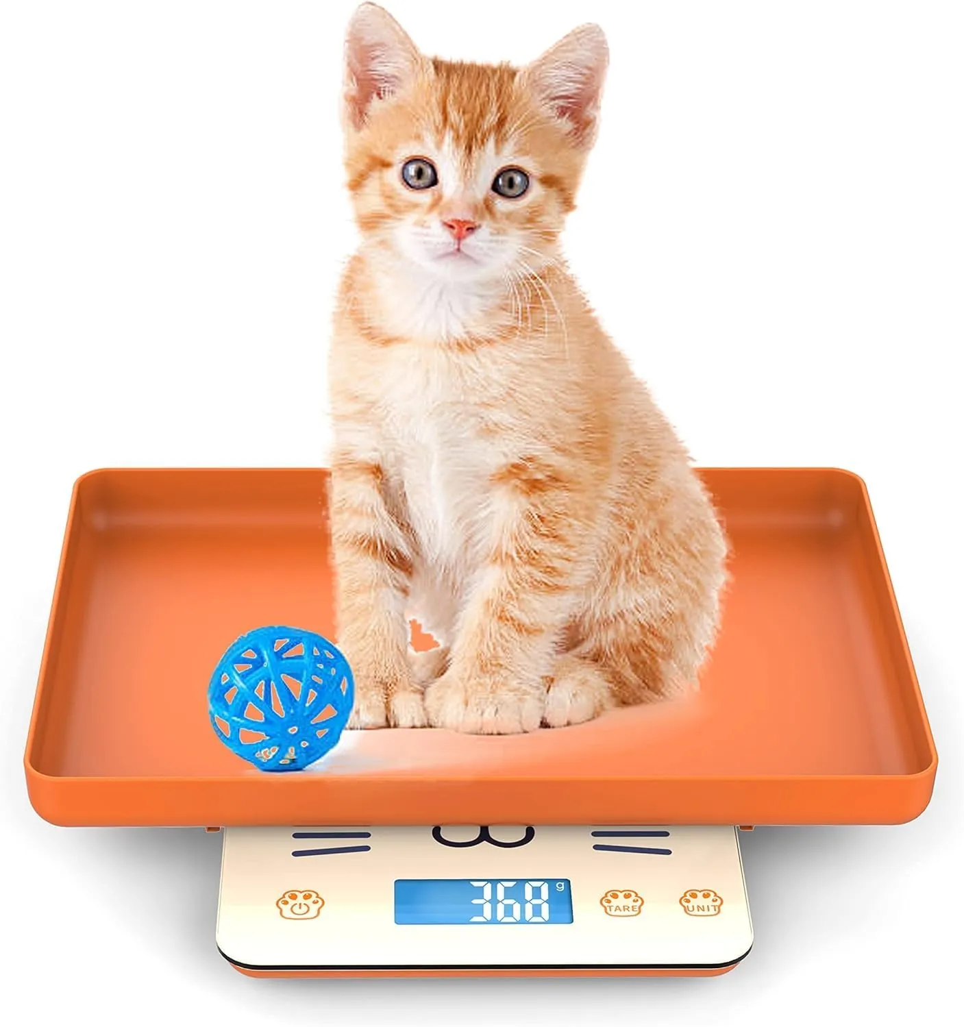 Multifunctional Newborn Pet Scale with a Tray to Weigh Cats and Puppy, 33lbs with Accuracy 0.03oz, Suitable for Pets and Kitchen Use, Tray Size 11.5"x 9"in (Orange)