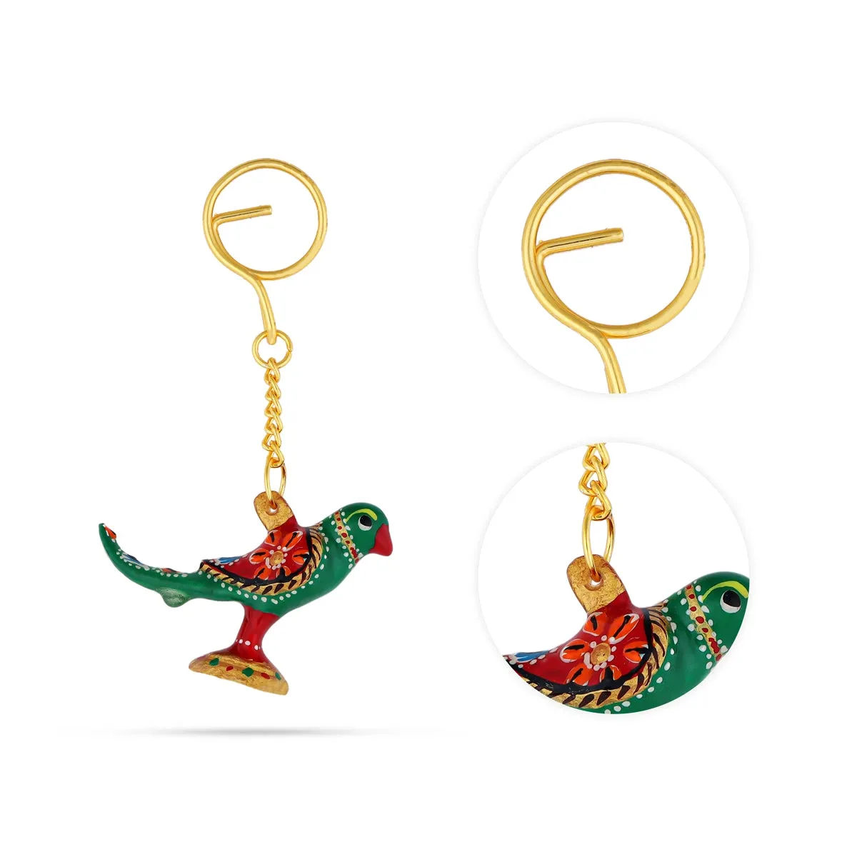 Parrot Design Key Chain - 2 x 2.25 Inches | Metal Key Ring/ Painted Key Holder for Car And Bike
