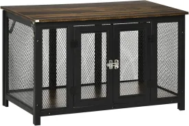 PawHut Furniture Style Dog Crate with Openable Top, Big Dog Crate End Table, Puppy Crate for Small Dogs Indoor, Spacious Interior, Pet Kennel, Brown, Black