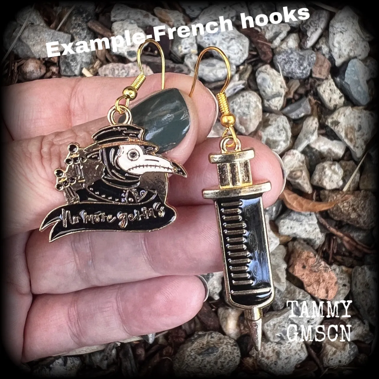 Plague Doctor and syringe earrings-Halloween plague mask earrings