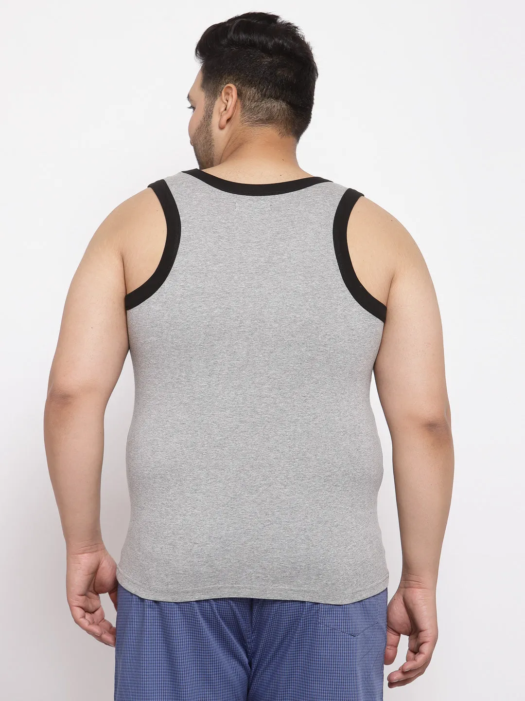 plusS Plus Size Men Grey Solid Pure Cotton Basic Vest