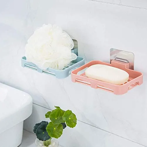 QXORE Plastic Self Adhesive Bathroom Shelf/Bathroom Organizer Bathroom shower caddy Shelf/Wall Mount Bathroom Accessories (4 Bath Shelf   4 Soap Dish), White