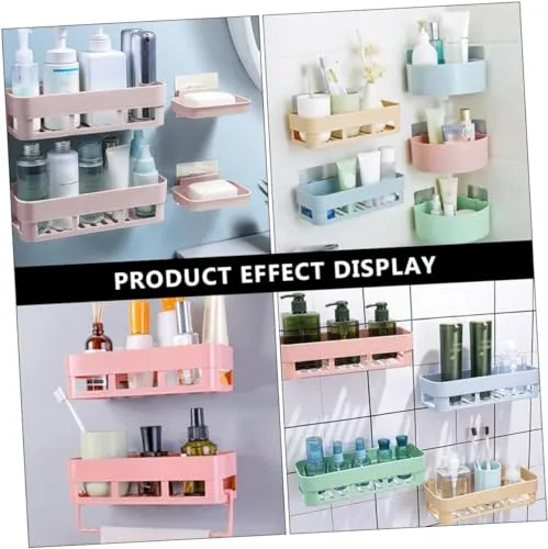 QXORE Plastic Self Adhesive Bathroom Shelf/Bathroom Organizer Bathroom shower caddy Shelf/Wall Mount Bathroom Accessories (4 Bath Shelf   4 Soap Dish), White