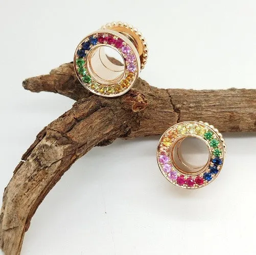Rainbow Ear Tunnels Solid Gold 14K