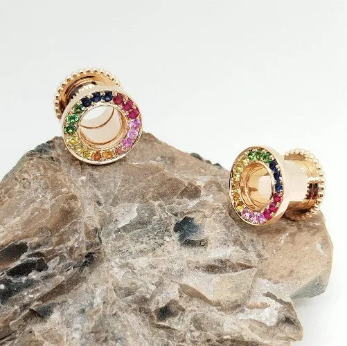 Rainbow Ear Tunnels Solid Gold 14K