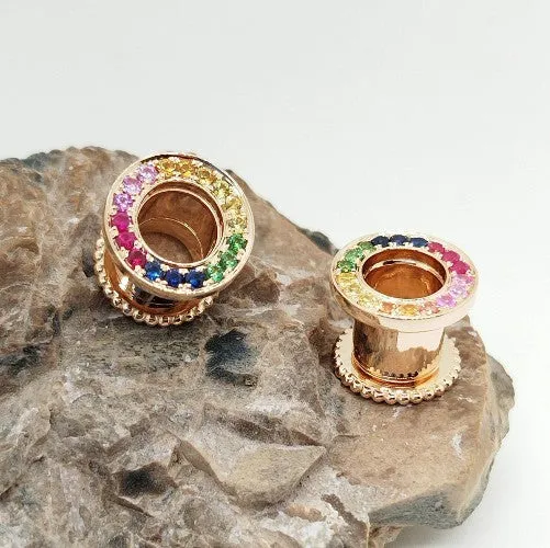 Rainbow Ear Tunnels Solid Gold 14K